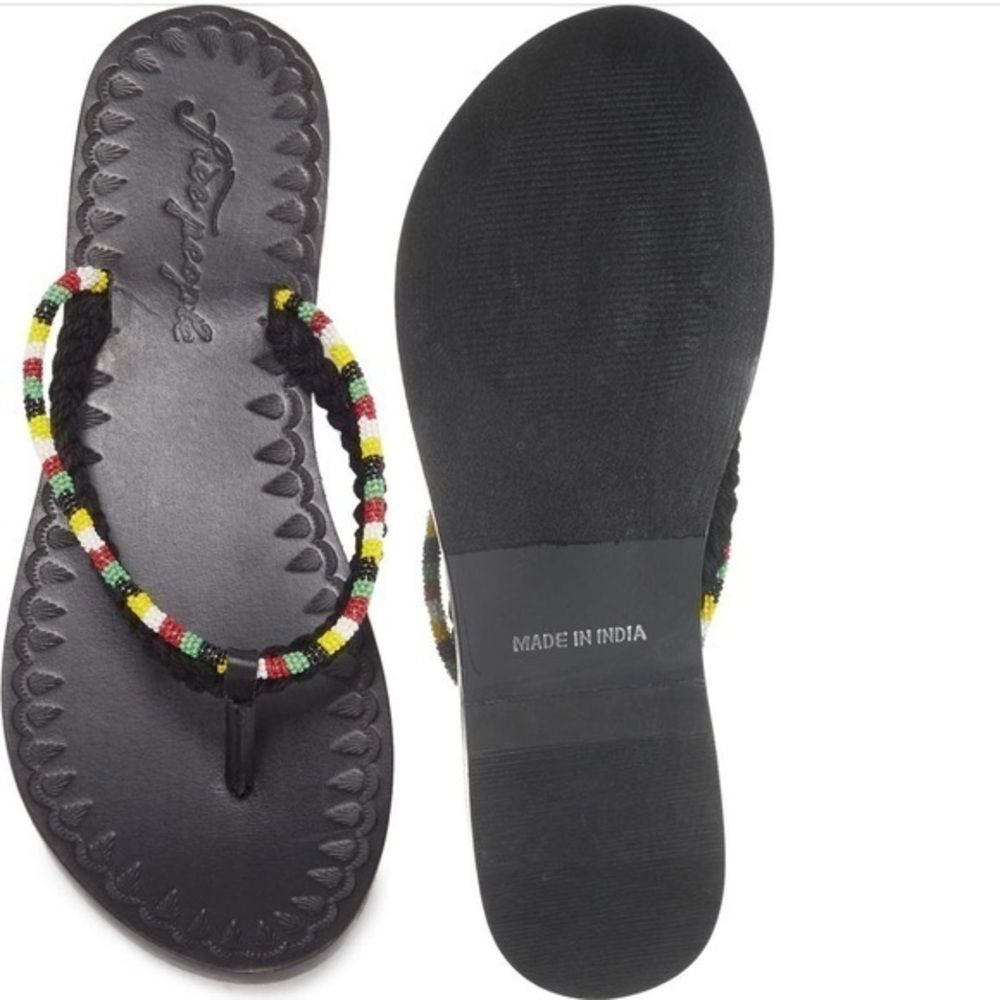 Nwt Free People Menorca Thong Flip Flop Leather Beaded Sandal 36 Black
